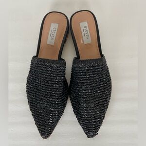 Steven New York Valera Pointed Flat Shoes Size 8.5 M  Black Raffia Mule Classic